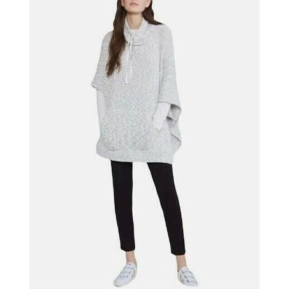 Lou and Grey LOFT Sweater Womens Medium Gray Drawstring Cowl Neck Poncho Boho - Picture 1 of 9
